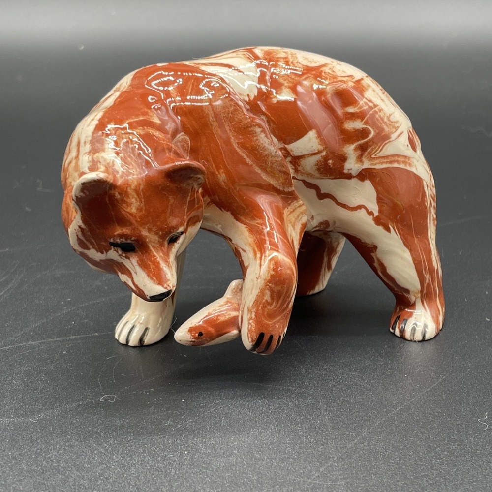 Alaska Clay Bear With Fish By Carol McCracken Signed Mid Century Figurine 1970's